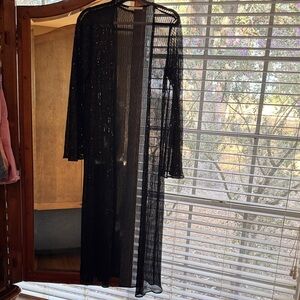 Elegant Black Sheer Women's Robe Cardigan